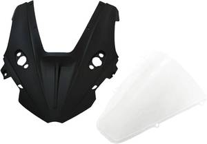 lot 171297 image: Retails for $130 Motorcycle Windshield Wind Deflector Visor Front Fairing Kit for CFMOTO 675SS, 675SR ABS Plastic, 2 in 1 (E-Clear)