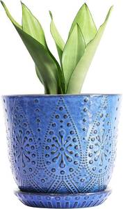 lot 171311 image: Gepege 10 Inch Plant Pot, Ceramic Planter with Drainage Holes and Saucers for Plants Indoor and Outdoor Flower Pot