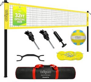 lot 171329 image: Volleyball Net Outdoor - Portable Volleyball Set for Backyard with Professional Volleyball Net, Wrap Yarn Volleyball and Pump, Boundary Line, Carry Bag