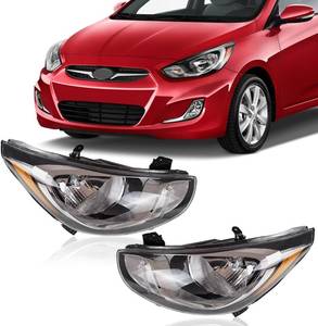 lot 271323 image: Retails for $120 Headlights Fit for 2012-2014 Hyundai Accent Halogen Headlamp Replacement Black and Chrome Housing Amber Reflector LHRH without Halogen Bulb