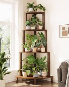 lot 271328 image: Retails for $105 Bamworld Corner Plant Shelf 4-Tier Plant Stand Indoor Wood Plant Rack 66 Inch Tall Shelves Garden Decor for Living Room Balcony