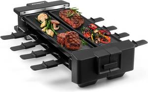 lot 271330 image: CUSIMAX Raclette Grill Raclette Table Grill Rotatable Korean BBQ Grill, 1400W Indoor Grill with 2 Non-stick Grill Plates, 8 Cheese Trays and Wooden Spatulas, Tabletop Electric Grill for 8 People