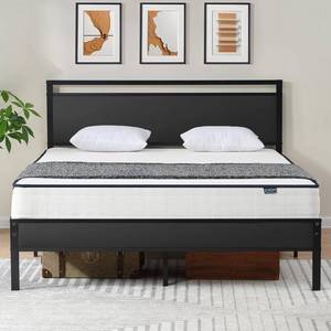 lot 271355 image: Z-hom Full Metal Bed Frame with Wooden Headboard and Footboard, Heavy Duty Platform Frame with Metal Slats, No Box Spring Needed, Quiet and Non-Slip Design, Space Saving Bed Frame for Bedroom,Black