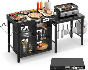 lot 271356 image: Retails for $160 Leteuke Grill Table for Blackstone Griddle, Portable Foldable Grill Table with Storage Fits Ninja, Blackstone Griddle Stand for Outdoor Camping, Picnic, Garden, Patio, Dining, BBQ, Party