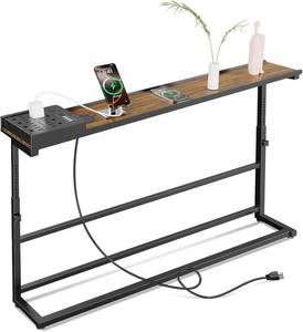 lot 271362 image: SENBOWE 39.4 Behind Couch Table with Power Outlets - Adjustable Height Narrow Sofa Table for Living Room, Skinny Console Table Behind Sofa with USB & AC Ports, Space-Saving