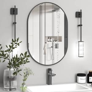 lot 271366 image: Oval Bathroom Mirror Capsule Wall Vanity Mirror, 24x36 Pill Mirrors Wall Mounted Mirror, Large Modern Mirror with Black Metal Frame, Decor for Entryway, Bedroom, Living Room