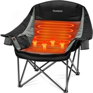lot 271368 image: Youtanic Heated Camping Chair, 3 Heat Levels Oversized Padded Lawn Chair with Side Pockets and Cup Holder, Outdoor Heating Folding Camp Chair for Adults, Fishing, Sports, Picnic, up to 500lbs, Style 1