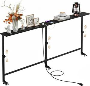 lot 271374 image: Faesun 70.9 Inch Behind Couch Table, 24-32 Adjustable Height Range, Behind The Couch Table with Outlet, Adjustable Console Table, Narrow Long Sofa Table, for Living Room, Black