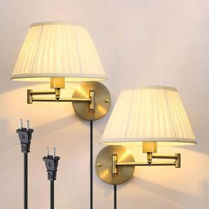 lot 371266 image: Retails for $110 Indoor Wall Sconce Set of Two Swing Arm Wall Lamp Plug in Bronze Wall Light Fixtures with Beige Fabric Shade Bedside Lights for Bedroom Hallway Study Room Living Room Reading Light