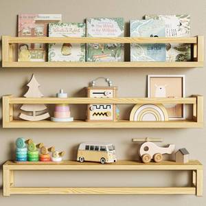 lot 371268 image: Upgraded Thick Floating Shelves, 24 Inch Solid Wood Bookshelf for Wall, Floating Book Shelves Use as Wall Shelves for Bedroom, Living Room, Kitchen, Books, Spice Rack & Decor - Natural Wood