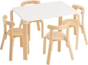 lot 371281 image: Retails for $140 Swegrow Kids Table and 4 Chairs Set, Wooden Table and Chairs for Kids & Toddler Kid Wooden Furniture for PlayroomHomeKindergarten