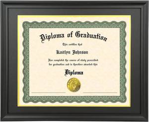 lot 371290 image: LTYHHK 12x16 Diploma Frame Solid Wood Black, Displays 12x16 Diplomas with Black Over Gold Mat or 16x20 Inch Without Mat, Suitable for Degree, Certificate (L23B1620BG1216)