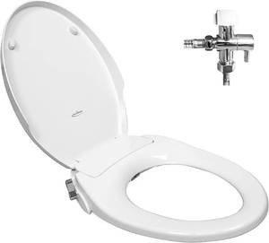 lot 371294 image: GenieBidet Bidet Toilet Seat Elongated  Fits Your Current Toilet Seat  No Wiring & Easy Install Elongated Bidet  Self Cleaning Dual Nozzles with Rear & Feminine wash  Hybrid T included