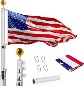 lot 371303 image: 14 Gauge 20FT Telescoping Flag Pole Kit, Heavy Duty In Ground Telescopic Flag Poles with 3x5 American Flag, Outdoor Old Glory Flagpole Kits for Outside, Yard, Residential or Commercial