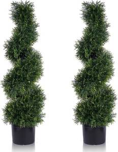 lot 371306 image: Retails for $109 3FT Spiral Artificial Topiary Trees, Artificial Outdoor Plants - Faux Cedar Trees for Front Porch Indoor Outdoor Decor Artificial Plants UV Resistant Set of 2