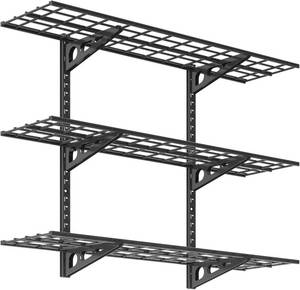 lot 471410 image: FLEXIMOUNTS 3-Tier 1x4ft Garage Storage Wall Shelving, 12x48inch per Shelf Height Adjustable Floating Shelves, Heavy Duty Wall Mounted Shelve, 600lbs Weight Capacity, Black, Classic Series