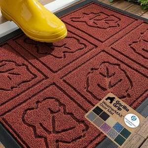 lot 471428 image: GORILLA GRIP 100% Waterproof All-Season WeatherMAX Doormat, US Designed Natural Rubber, Stain and Fade Resistant, Low Profile Indoor Outdoor Door Mats, Easy Clean Patio Mat, 29x17, Burgundy Leaves