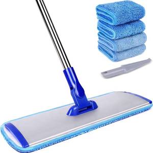 lot 471450 image: 18 Professional Microfiber Mop Floor Cleaning System, Flat Mop with Stainless Steel Handle, 4 Reusable Washable Mop Pads, Wet and Dust Mopping for Hardwood, Vinyl, Laminate, Tile Cleaning