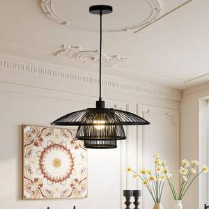 lot 471451 image: 20Pendant Light,Boho Natural Rattan Woven Light Fixture, Adjustable Height Hanging Lamp for Kitchen Island Dining Room Bedroom Black Color