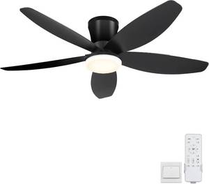 lot 452051 image: Surtime 42 Ceiling Fans with Lights-Low Profile Ceiling Fan with Light and Remote Control,Flush Mount,DC Reversible,LED Dimmable Blakc Ceiling Fans for Bedroom,IndoorOutdoor Patio Use