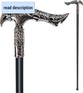 lot 371309 image: Walking Cane for Men & Women & Seniors - 36.5 Inch Heavy Duty 500 lbs Capacity, Ergonomic Handle, Ornate & Decorative, Elegant Matte Black & Silver Metal Cane with Goth & Gothic Aesthetic