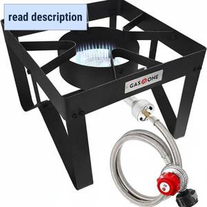 lot 471422 image: GasOne B-5200K Outdoor Cooker with High Pressure Steel Braided Hose Propane Burner Camp Stove