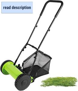 lot 471446 image: 12inch Manual Push Lawn Mower 5-Blade Cordless Push Reel Lawn Mower with Grass Catcher Adjustable Cutting Height Walk-Behind Lawn Sweeper for Yard, Garden Park Landscaping
