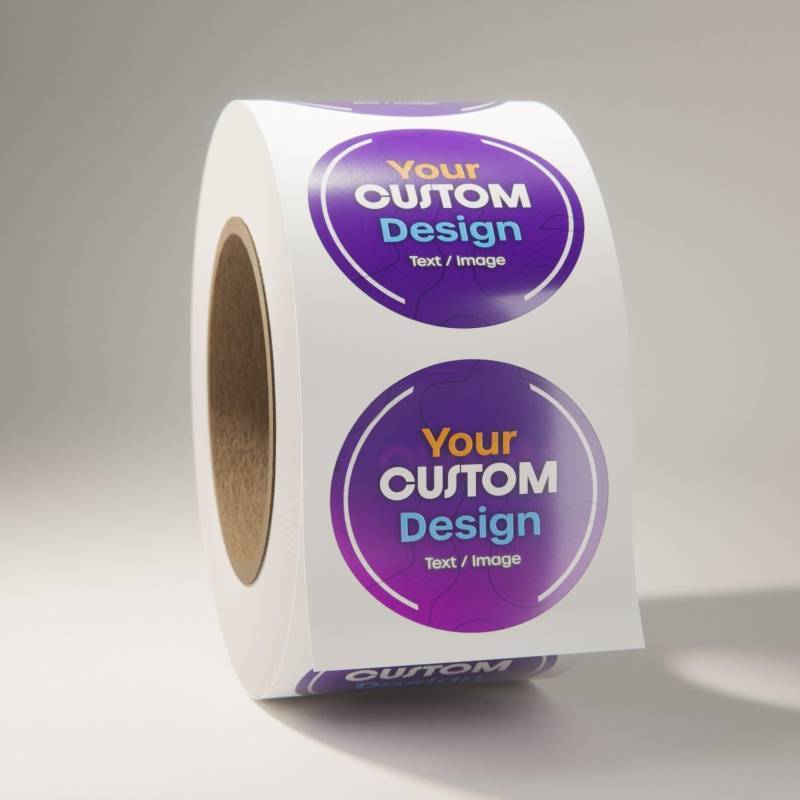 lot 342074 image: 3 x 3 Custom Roll Labels, 100 Count, White Plastic with Gloss Lamination Durable Waterproof Circle Labels for Professional Product Branding, Packaging, Small Businesses