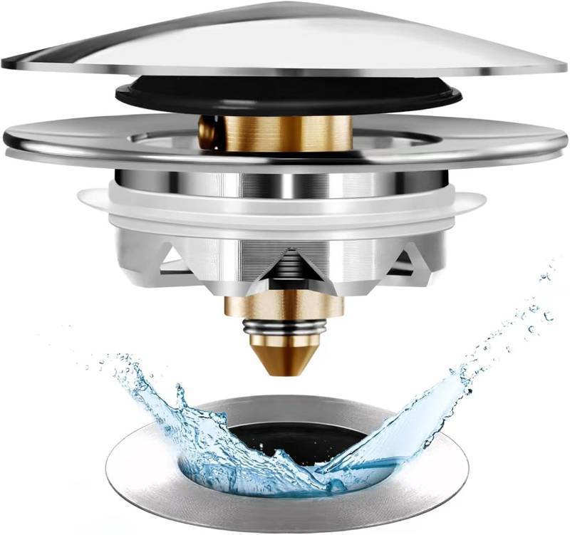 lot 231471 image: Anlige Bathtub Drain Stopper, Pop Up Tub Stopper and Cover, Bottom with Hair Catcher, Universal for 1.45 to 1.8 in Drain, Replaces Old Drain Plug, Chrome Silver