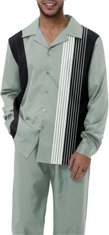 lot 331161 image: TIFIYA Mens Casual 2 Piece Leisure Shirts Suits Long Sleeve Button Down Walking Sets Party Wedding Outfits S-5XL