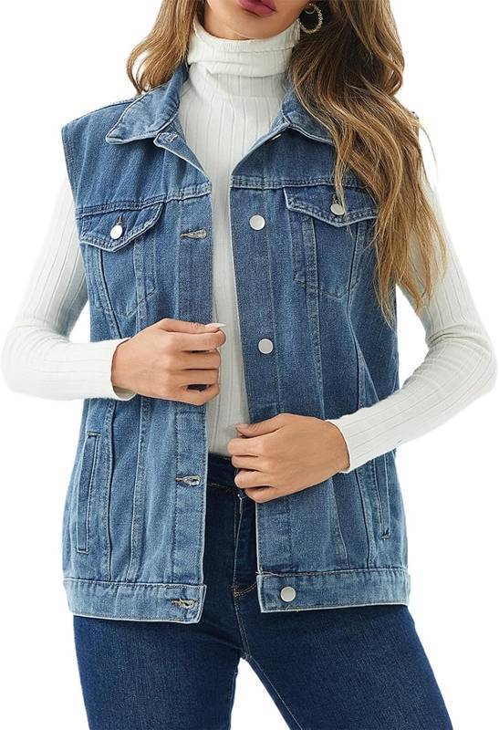 lot 111632 image: CaniBtr Womens Vintage Denim Vest Oversized Button Down Jean Waistcoat Gilet Sleeveless Jean Jacket