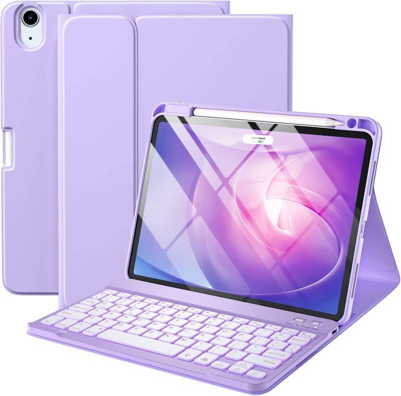 lot 211483 image: Harvopu Keyboard Case Compatible with iPad Air 11-inchAir 5th 4th Generation Case with Keyboard-Backlit Detachable, Folio Keyboard Cover with Pencil Holder for Air 11 M4M3M2, Air 5Air 4 (Purple)