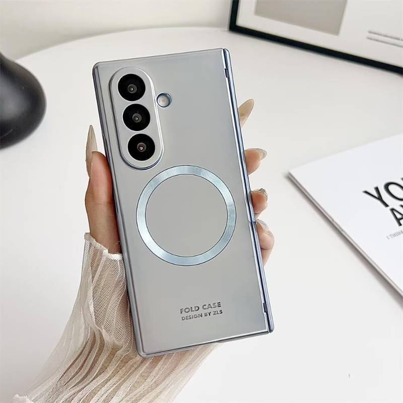 lot 311417 image: Magnetic Case for Samsung Galaxy Z Fold7 5G Cover,with Screen Protector Compatible with MagSafe Transparent PC Bumper Shockproof Anti-Drop Full Body Protection Phone Case-Black-Blue