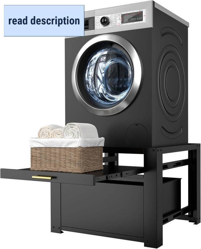 lot 411334 image: Retails for $150 Yardenaler 29 Laundry Pedestal for Washer & Dryer, Universal Washing Drying Machine Stand with Storage Drawer Cabinet and Laundry Basket Shelf, 300 LBS Capacity, Black