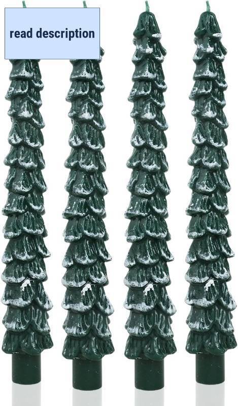 lot 411357 image: Christmas Tree Taper Candle Green Candlestick Unscented Candle for Christmas Table Decor,Winter Centerpieces,Advent Displays,Seasonal Home Decor Set of 4,10inch,Green with Silver Trim