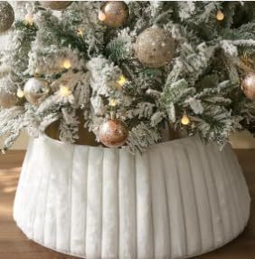 lot 491899 image: Garvee Christmas Tree Collar, Luxury Plush Faux Fur Foldable Christmas Tree Base Cover Ring Skirt with Stripe Textured Pattern for Xmas Holiday Indoor Home Decor, 23-28, White