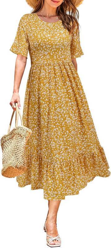 lot 471393 image: STYLEWORD Womens Summer 2026 Casual Short Sleeve Tiered Flowy Spring Dress Long Midi Beach Sundress Vacation Outfits