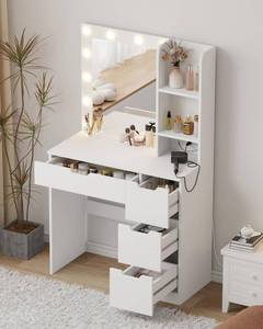 lot 471395 image: Retails for $180 Garvee Vanity Desk with Mirror and Lights - Makeup Vanity Desk with 4 Drawers, Built-in Power Outlet & USB, Adjustable LED Lighting, Makeup Table for Bedroom