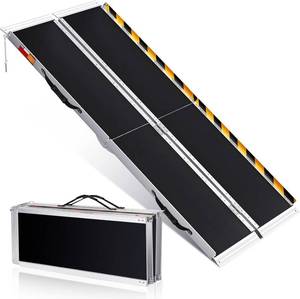lot 491898 image: Retails for $290 Garvee 8 ft Wheelchair Ramp,Non-Slip Aluminum Folding Wheelchair Ramp,Door Threshold Portable Wheelchair Ramps for Home, Wheel Chair Ramp for Home Steps, Scooter Ramp for Car, Doorways, Curbs, Stairs