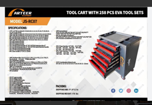 lot 10981 image: ARTEER 258 Piece Tool Cart with EVA Tool Set Model JS-RC07