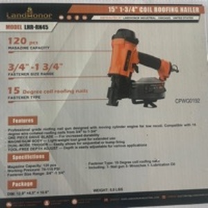 lot 13461 image: LandHonor 15 Degree Coil Roofing Nailer Model LHR-RN45