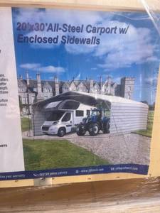 lot 402 image: SDLANCH 20x30 All-Steel Carport with Enclosed Sidewalls Model SDLC2030FT