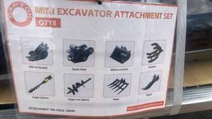 lot 459 image: Mini Excavator Attachment Set - 8 Piece Tool Kit