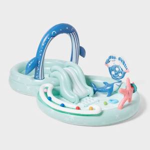 lot 95 image: $60 Sun Squad 99 gal Kiddie Pool Whale, PVC Inflatable, Ages 2