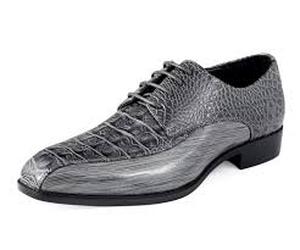 lot 53419 image: Amali Mens Harvey Grey Crocodile Pattern Oxford Dress Shoes - 13 - Retail $0