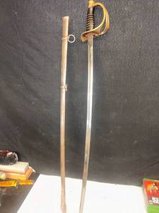 lot 1 image: 1840 Style Cavalry Civil War Sword with Leather Wrapped Scabbard