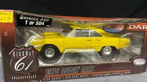 lot 9 image: Highway 61 Collectibles 1970 Dodge Dart Swinger 440 118 Scale Die-Cast Model Car sealed