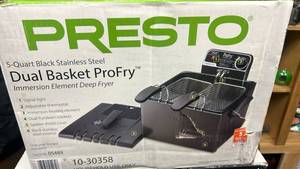 lot 50 image: Presto 5-Quart Black Stainless Steel Dual Basket ProFry Deep Fryer