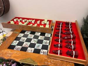 lot 65 image: Chinese Folding Travel Chess Set Rare vintage set See images