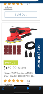 lot 68 image: Brand new Garvee 350W Brushless Motor Sheet Sander with Accessories